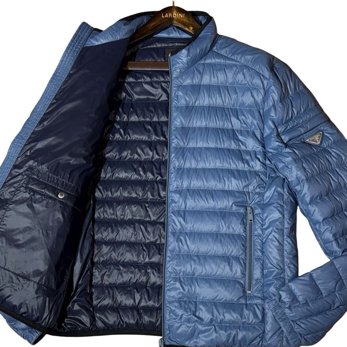 美品/XL相当★PRADA プラダ ダウンジャケット◇ステータスシンボル 三角ロゴプレート◇極暖 軽量 ブルゾン 高級感◎ライトブルー メンズ 50拍卖