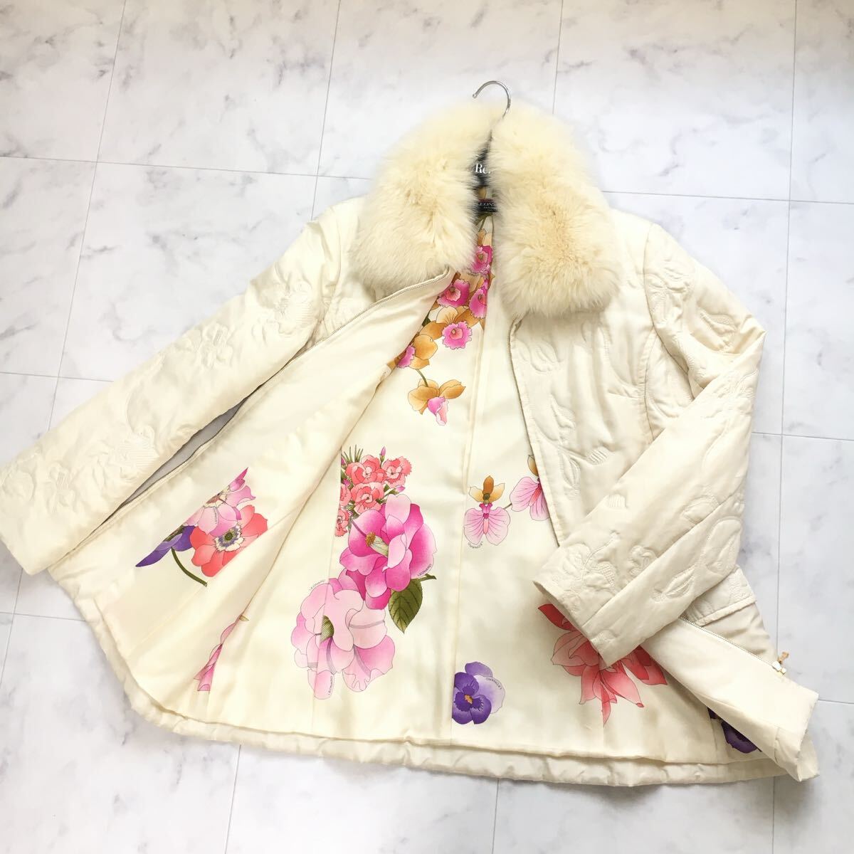 美品 LEONARD レオナール ファー シルク 中綿 ジャケット アウター 送料無料拍卖