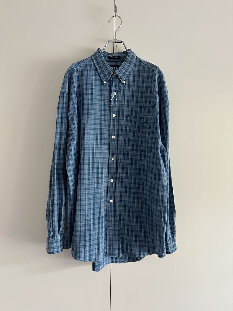 ギャップ GAP チェックシャツ L ボタンダウン ブルー インディゴデニム 90s カジュアル 古着拍卖
