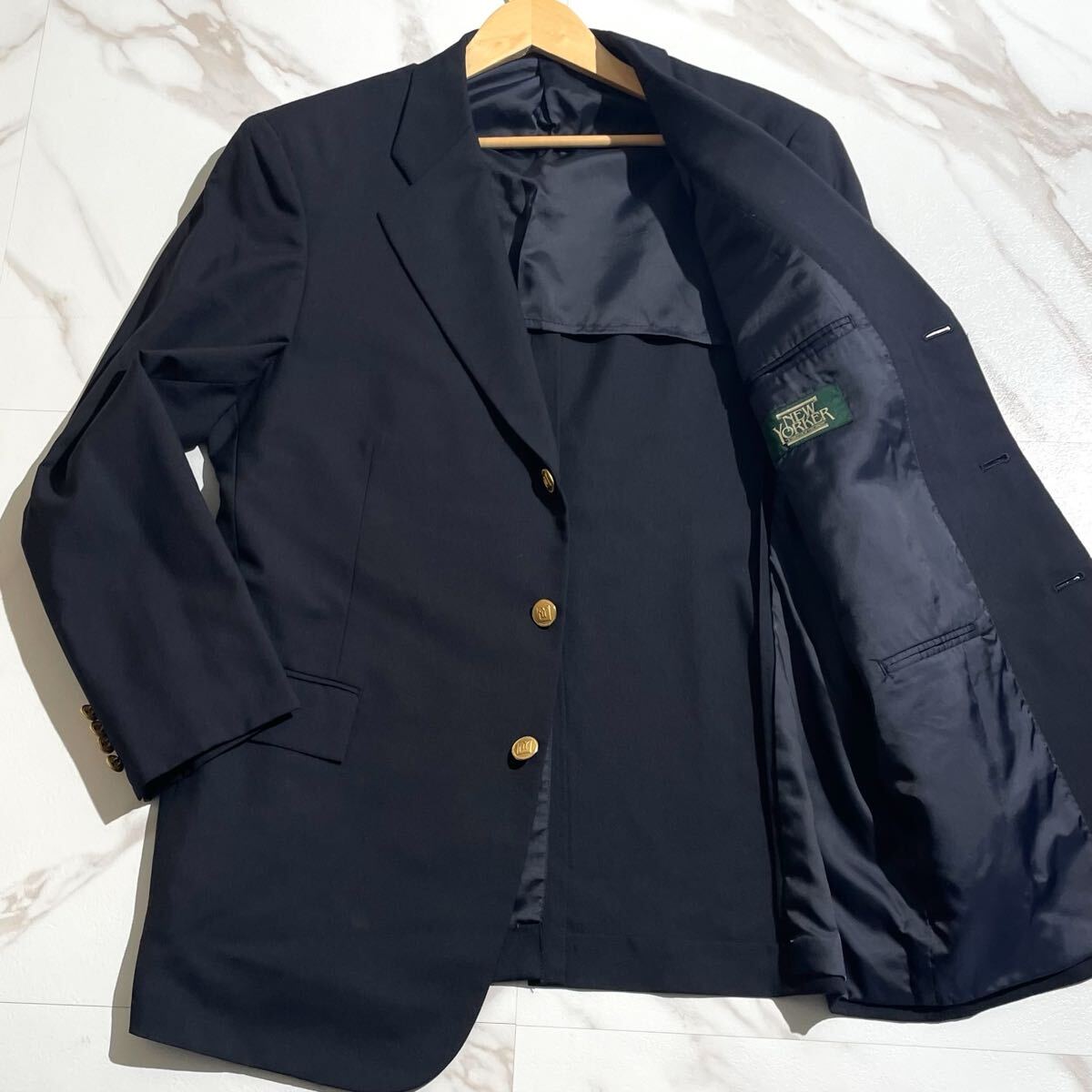 奇跡の金ボタン11個/サイズXL 極美品 NEWYORKER ニューヨーカー テーラドジャケット 紺ブレ 紺色 ネイビー サイズA7 メンズ ピュアウール拍卖