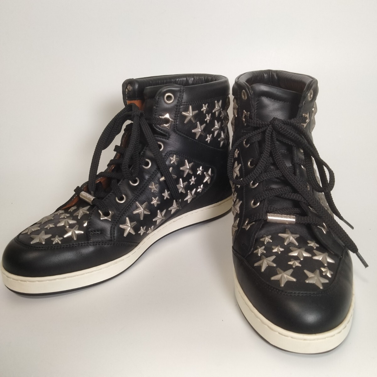 ジミーチュウ スニーカー ハイカット スタッズ 黒 ブラック レザー 星 スター ロゴ JIMMY CHOO 37 24㎝拍卖