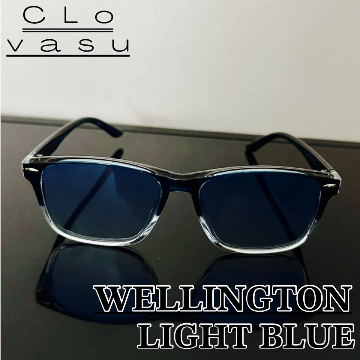 サングラス メンズ レディース スクエア 黒縁 クリアフレーム ライトブルー グラデーションレンズ レトロ風 おしゃれ 度なし拍卖