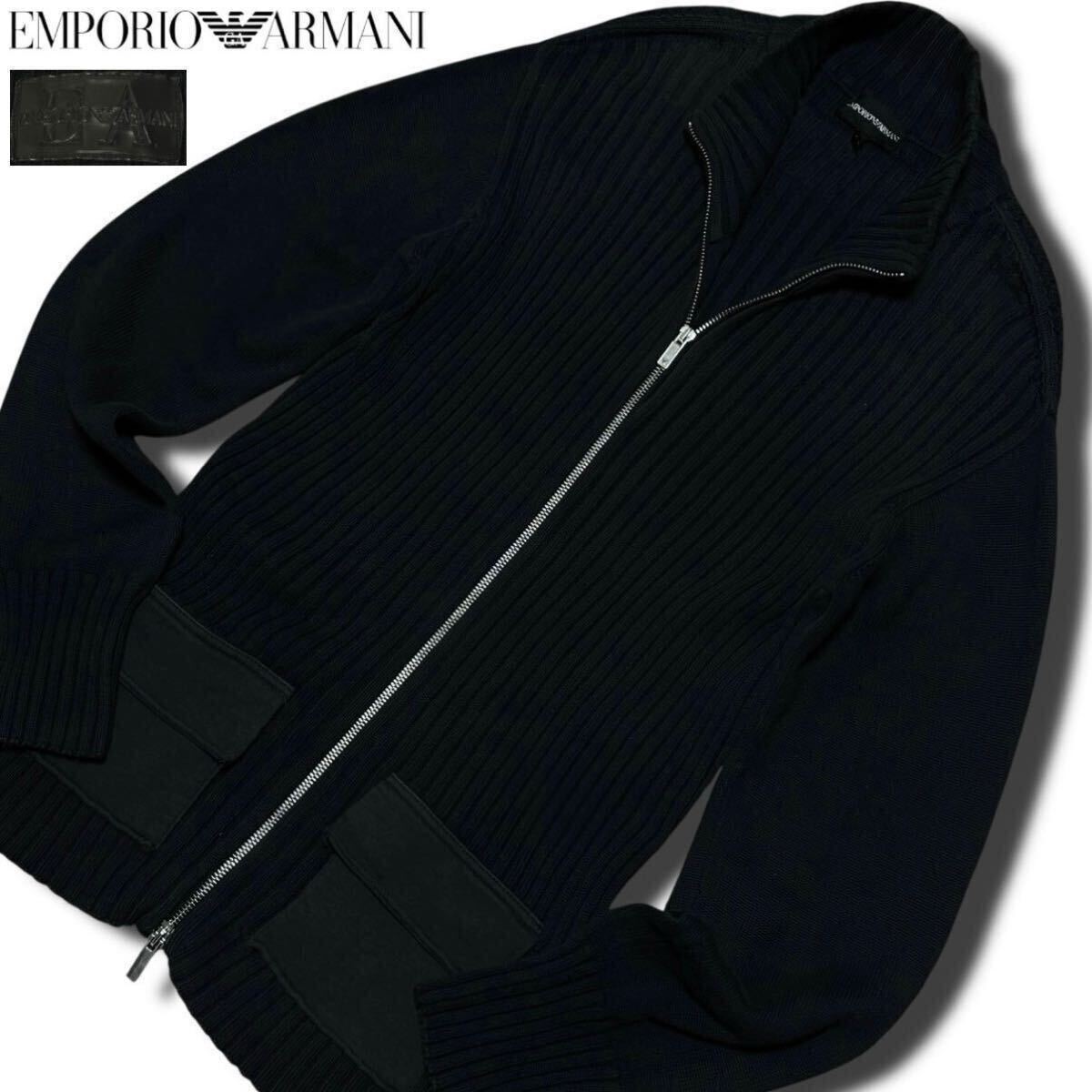 美品/XXLサイズ●エンポリオアルマーニ【極上の着心地】ドライバーズニット ジャケット ブルゾン ダブルジップ ロゴパッチEMPORIO ARMANI拍卖
