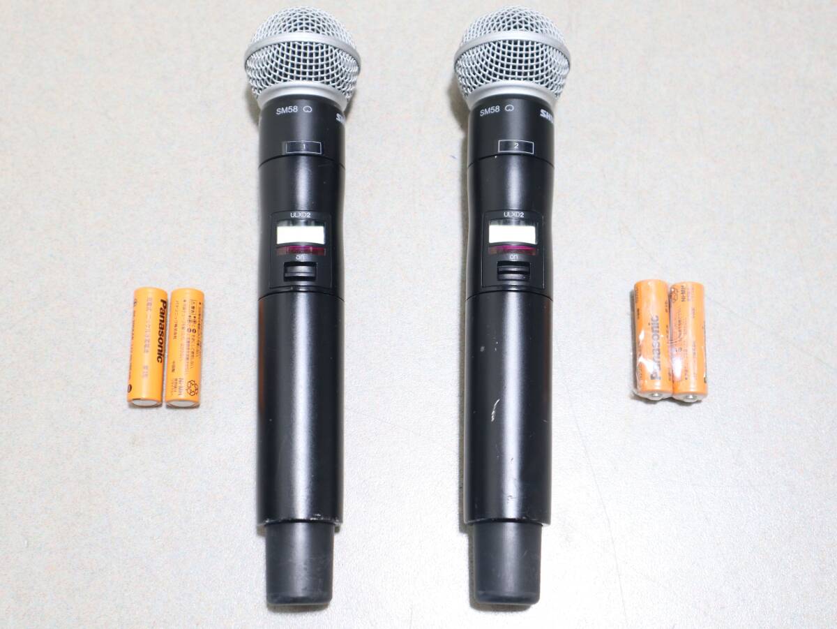A0940 P 2本セット SHURE シュアー ハンドヘルド型送信機 ワイヤレスマイク ULXD2/SM58 G1 808.125MHz 単三電池付き 動作良好 中古品拍卖