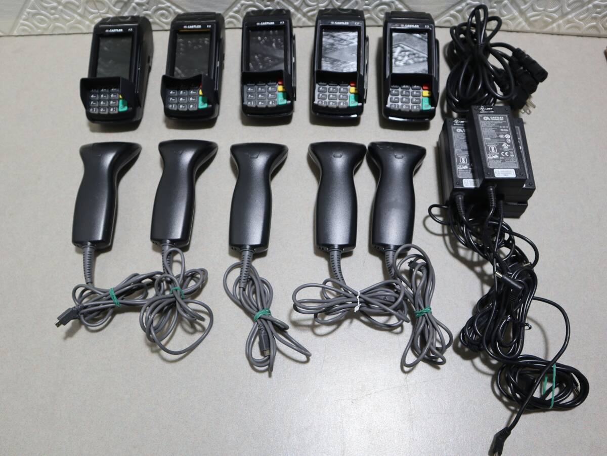 A0946 (3) P 5個セット CASTLES VEGA3000 POS端末 電源アダプター (入力100-240V 出力9V 4.44A)・CCD-700スキャナー付き 中古品 動作良好拍卖