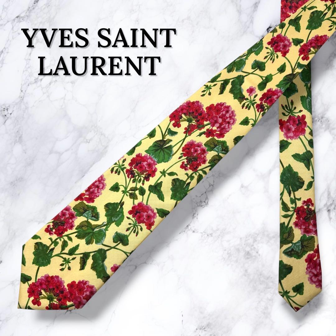 【新品未使用・送料無料】YVES SAINT LAURENT イヴサンローラン ネクタイ 花柄 イタリア製 高級シルク 花柄拍卖