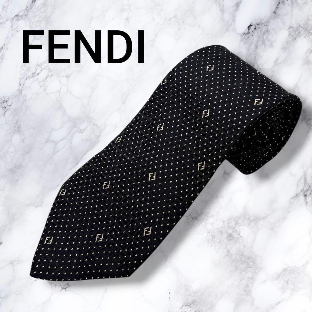 【新品未使用・送料無料】FENDI フェンディ ネクタイ シルク イタリア製 ドット柄 FFロゴ 高級ネクタイ拍卖