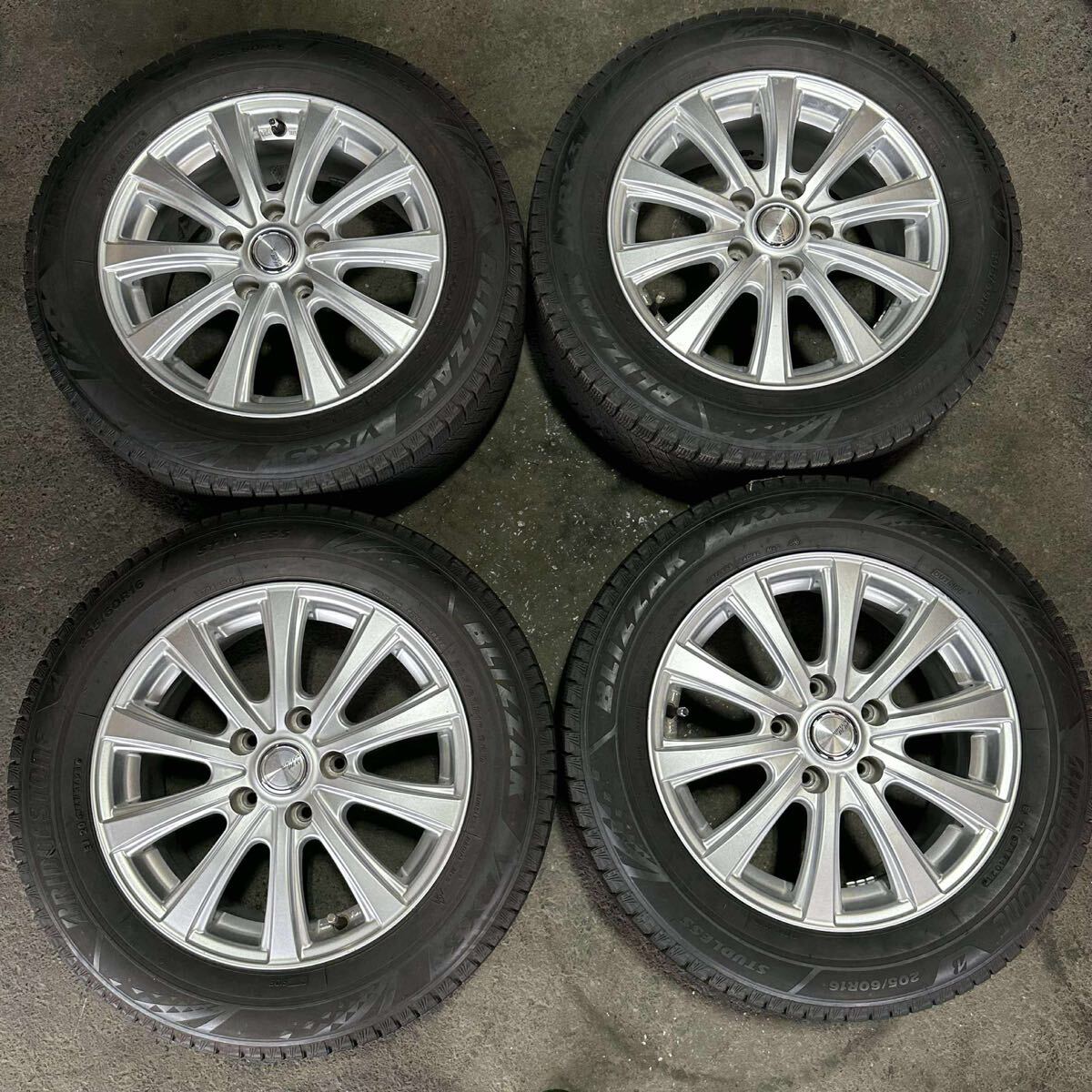 【6962 】バランスを調整済み 205/60R16 4本セット冬タイヤ ブリヂストンブリザックVRX3【2021年】ホイール 16X6.5J PCD114.3 ハブ75mm 穴5拍卖