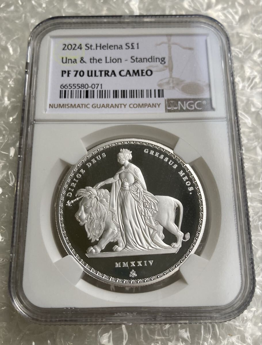 2024年版 NGC鑑定PF70 ウナとライオン 東インド会社 ウィリアム・ワイオン版 イギリス領セントヘレナ 1オンス銀貨 シルバー プルーフコイン拍卖