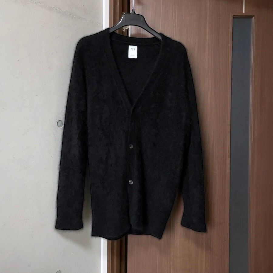 【定価45,100円】ロンハーマン RHC ブラッシュド加工 ラクーン毛 ウール ニット カーディガン M ブラック RonHerman California拍卖