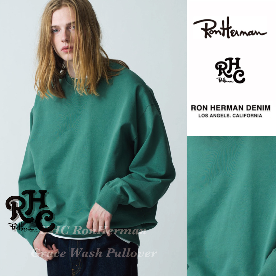 【LOOK掲載!!】ロンハーマン RHC Grace Wash Pullover オーバーサイズ 裏毛 クルーネック スウェット L グリーン RonHerman California拍卖