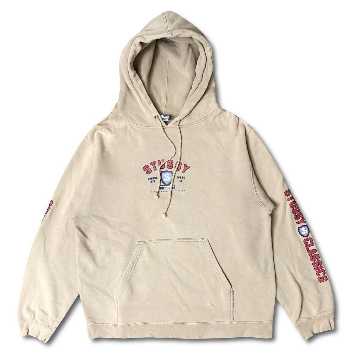 【00s】Stussy Pullover Hoodie M Beige ステューシー スウェット プルオーバー パーカー ヴィンテージ ベージュ 銀タグ レア Parker拍卖