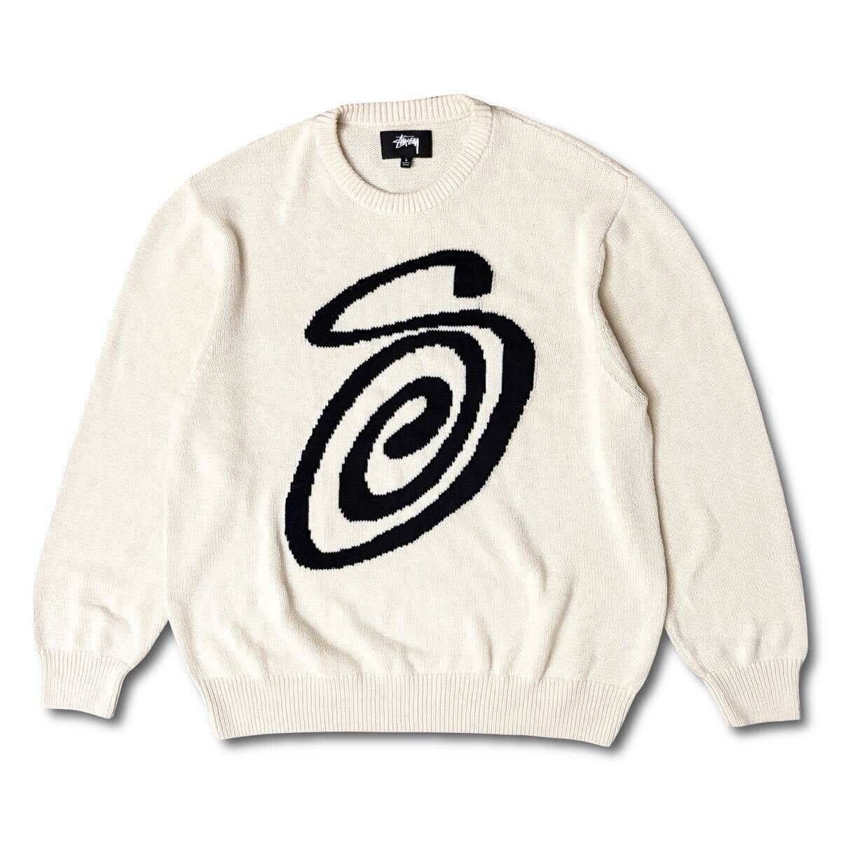 【現行】Stussy Curly S Sweater L Natural ステューシー カーリー S ニット セーター ナチュラル トップス 厚手 美品 国内正規拍卖