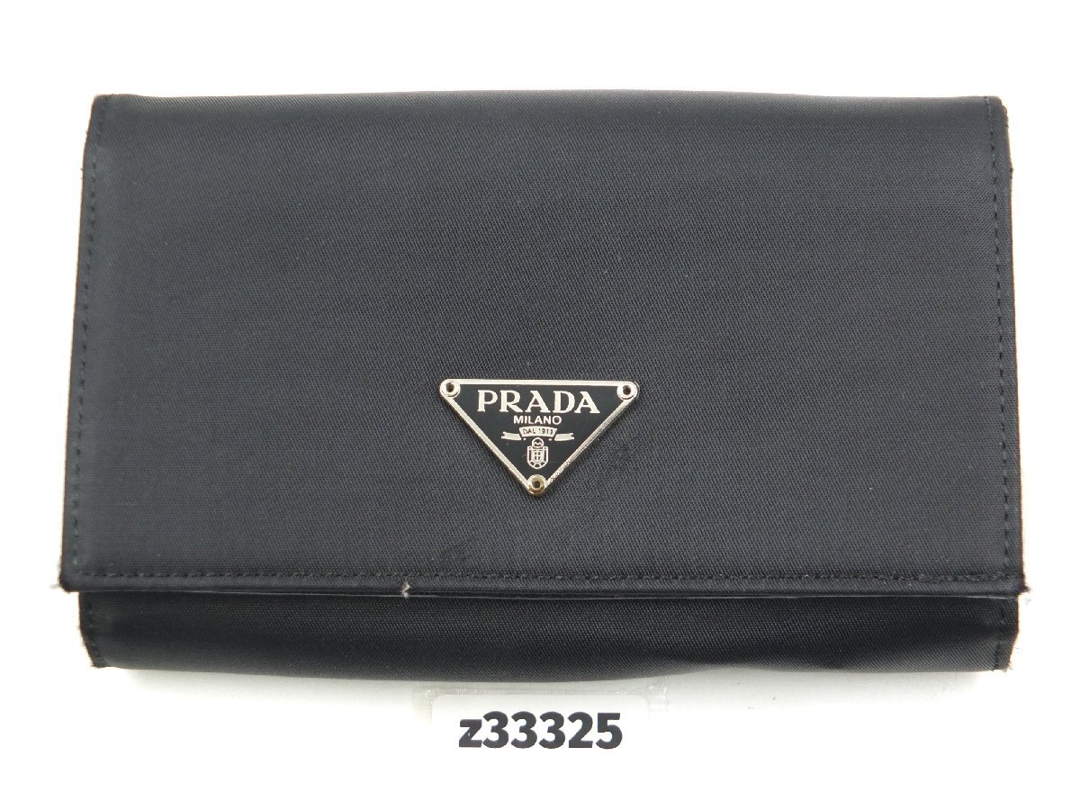 【z33325】PRADA プラダ ナイロン 二つ折りがま口財布 三角ロゴプレート 格安スタート拍卖