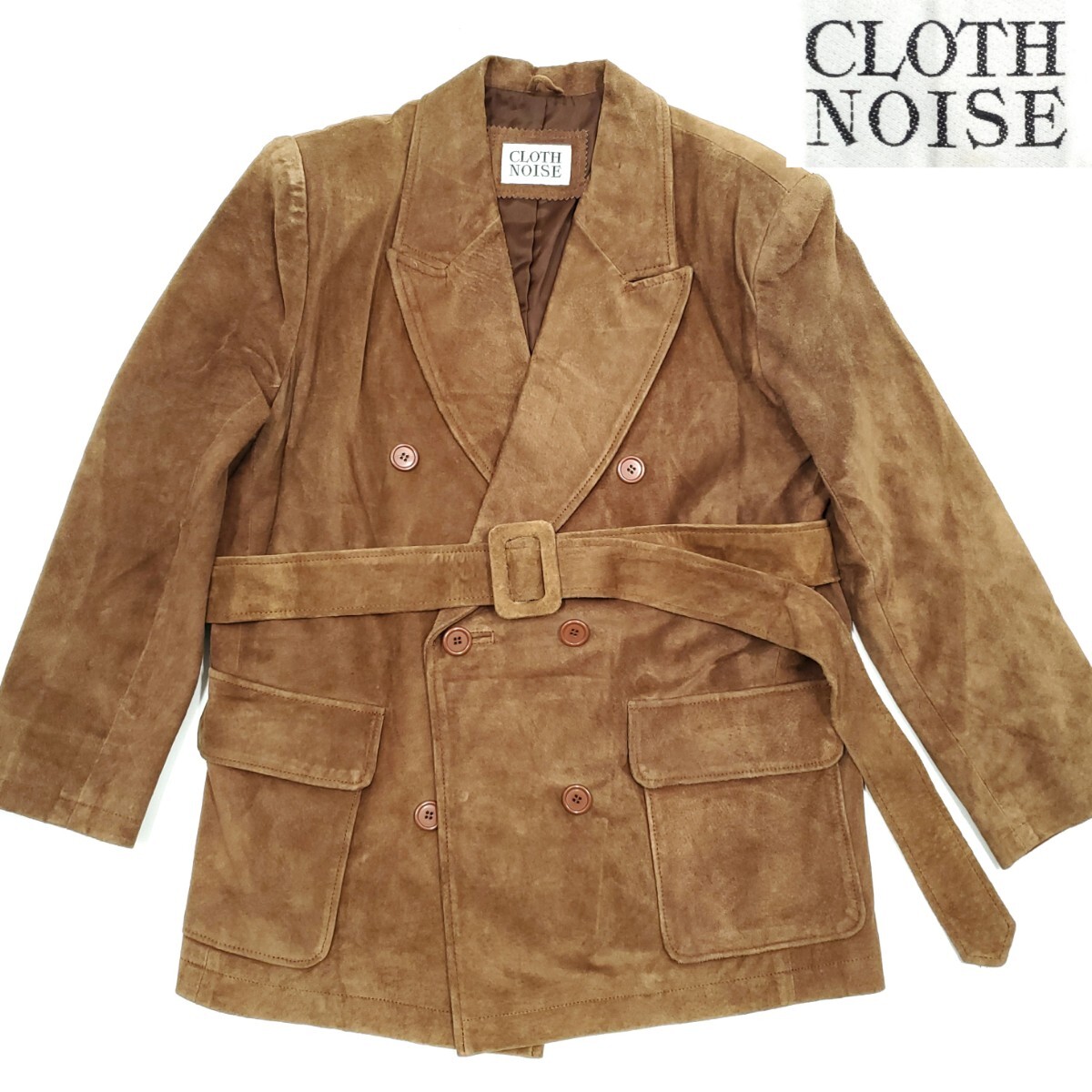 ベルト付き◆CLOTH NOISE◆レザートレンチコート茶メンズS位レディース9本革クロスノイズ本皮テーラードジャケットビジネス革ジャン SJ1457拍卖