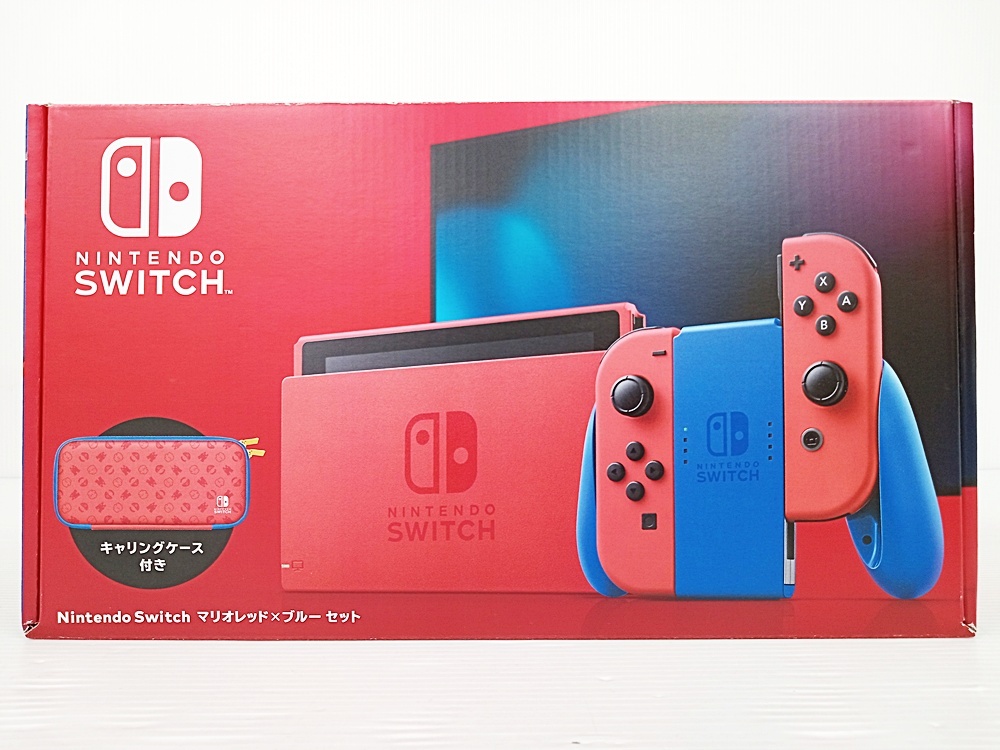 Z2G296-813 未使用品☆Nintendo Switch ニンテンドー スイッチ バッテリー持続モデル マリオレッド×ブルー セット 他店保証印あり拍卖