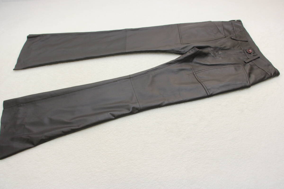 6149 新品タグ付き 高級羊革レザーパンツ ダークブラウン11号拍卖