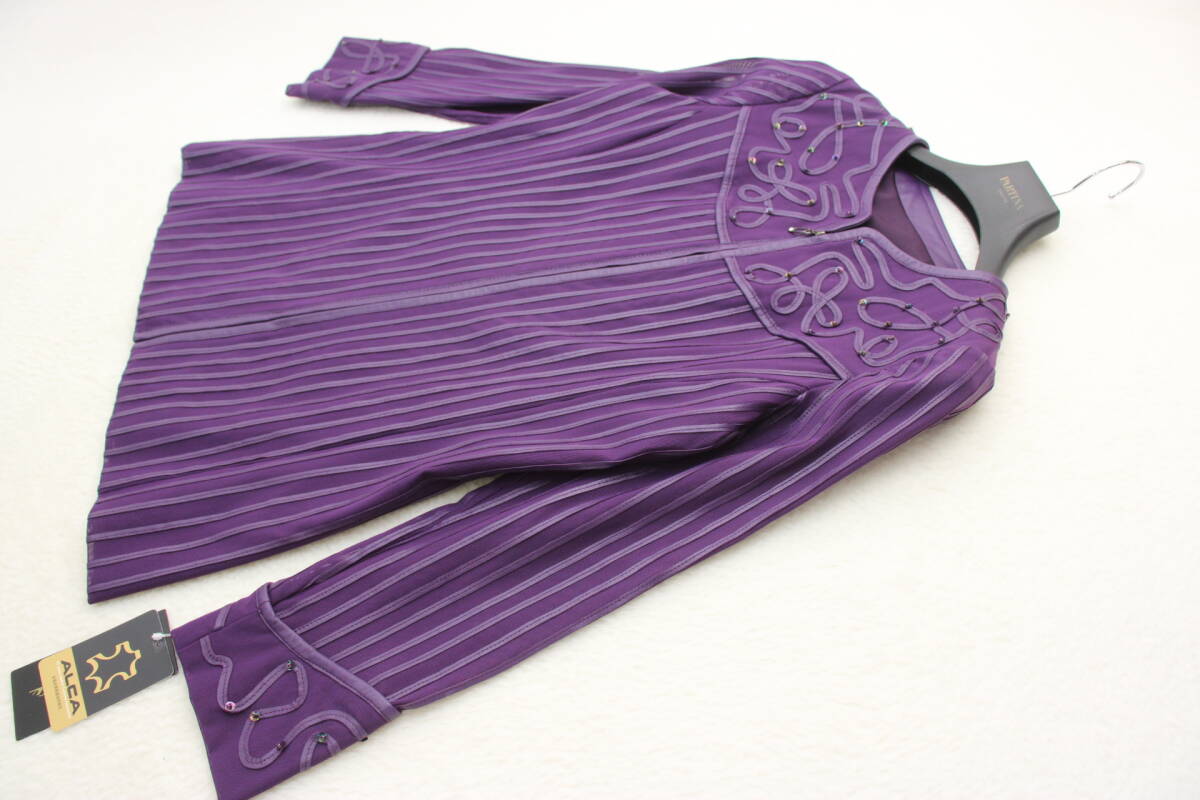 3938 新品タグ付き 高級羊革レザーロングジャケット パープル13号 定価¥62,000+税拍卖