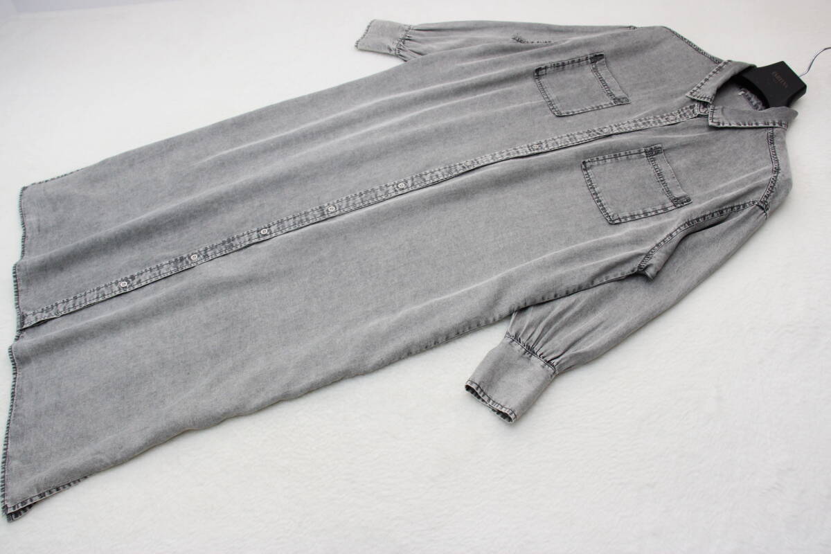 4963 新品 やわらかデニムシャツワンピース グレーFサイズ 定価¥11,000+税拍卖