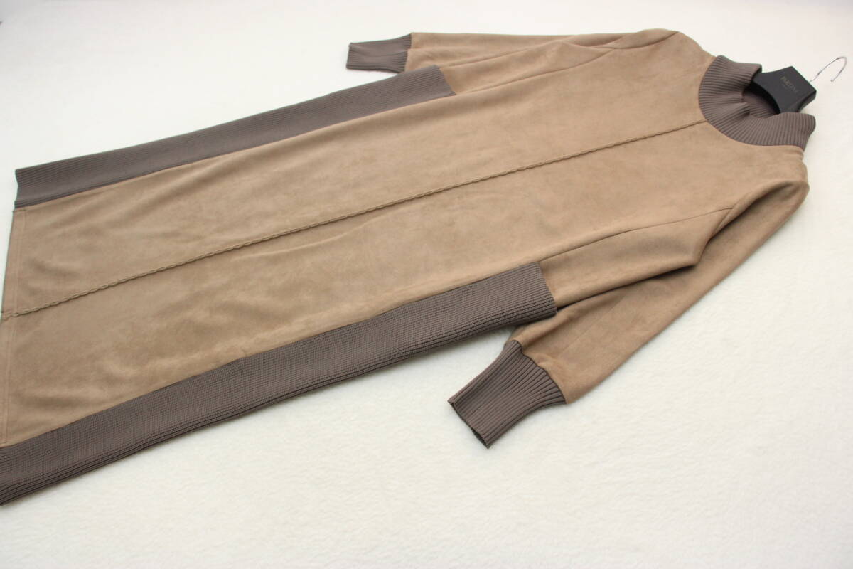 6935 新品 スエード×リブモックネックワンピース ブラウンMサイズ拍卖