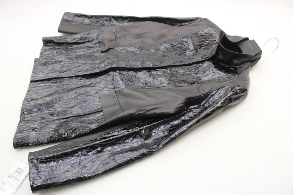 6721 新品タグ付き 高級羊革レザーロングジャケット ブラック11号サイズ拍卖