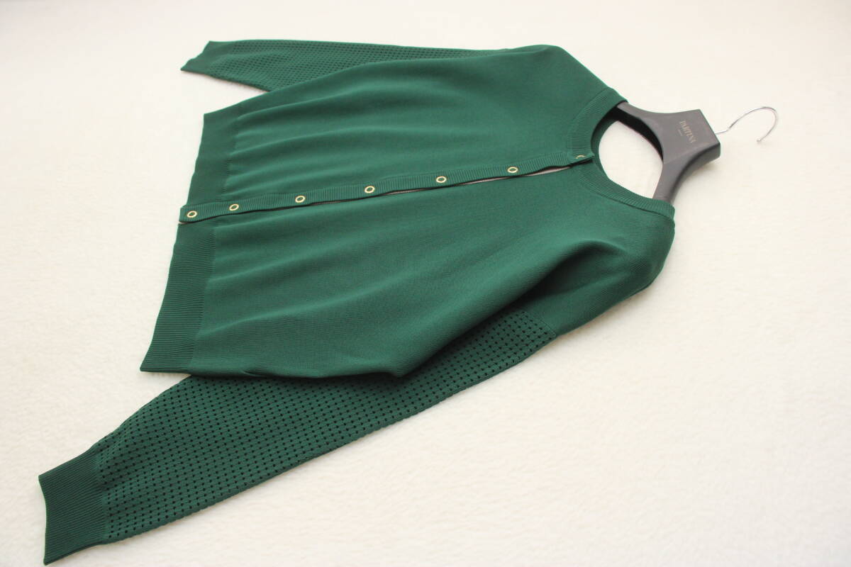 4974 新品 軽量ニットメッシュ切替カーディガン グリーンFサイズ 定価¥10,000+税拍卖