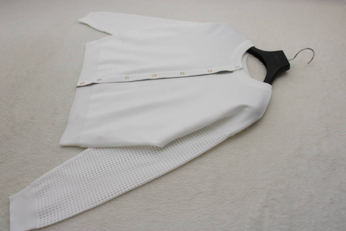 6969 新品 メッシュ切替軽量ニットカーディガン ホワイトFサイズ拍卖