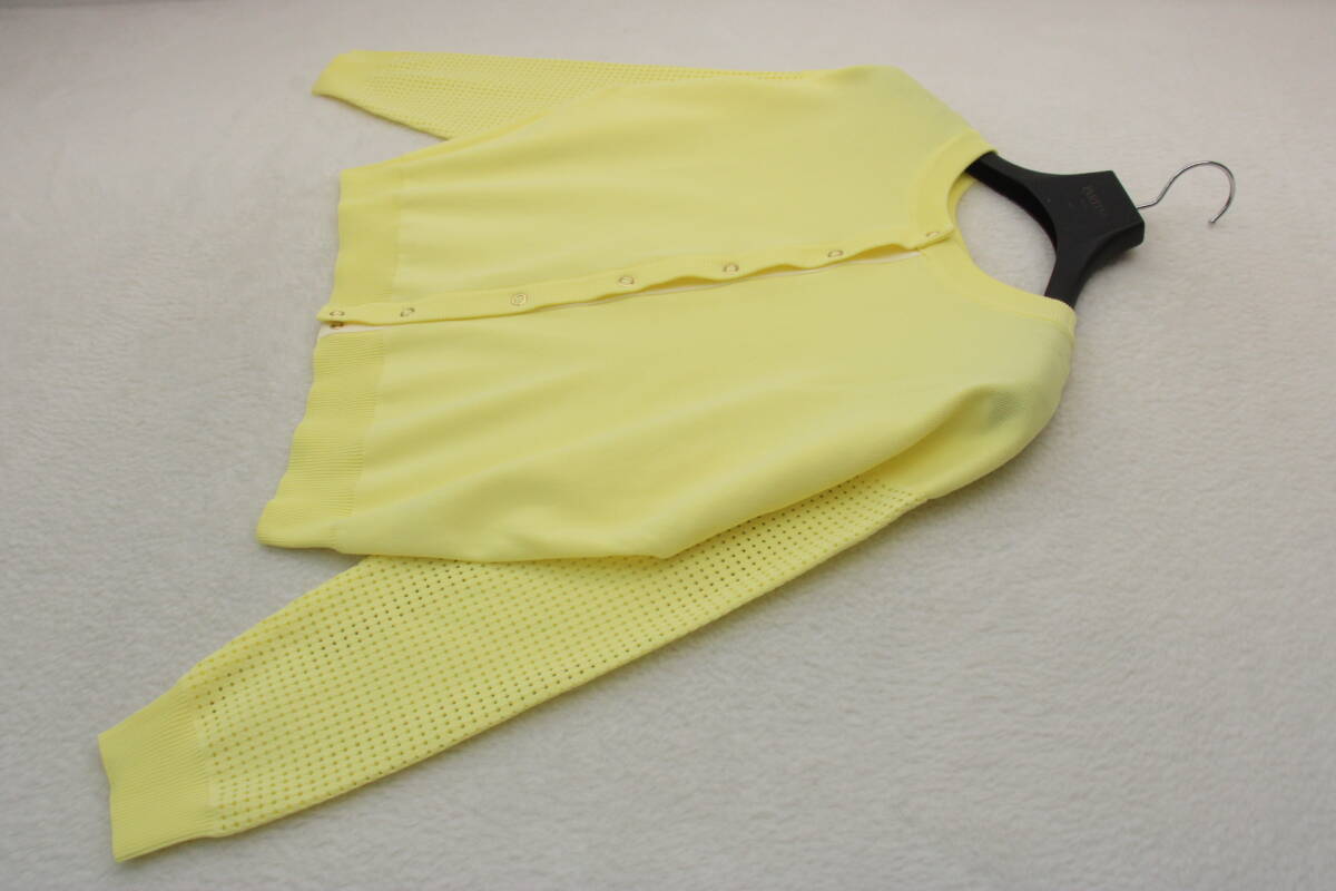 6993 新品 メッシュ切替軽量ニットカーディガン イエローFサイズ拍卖