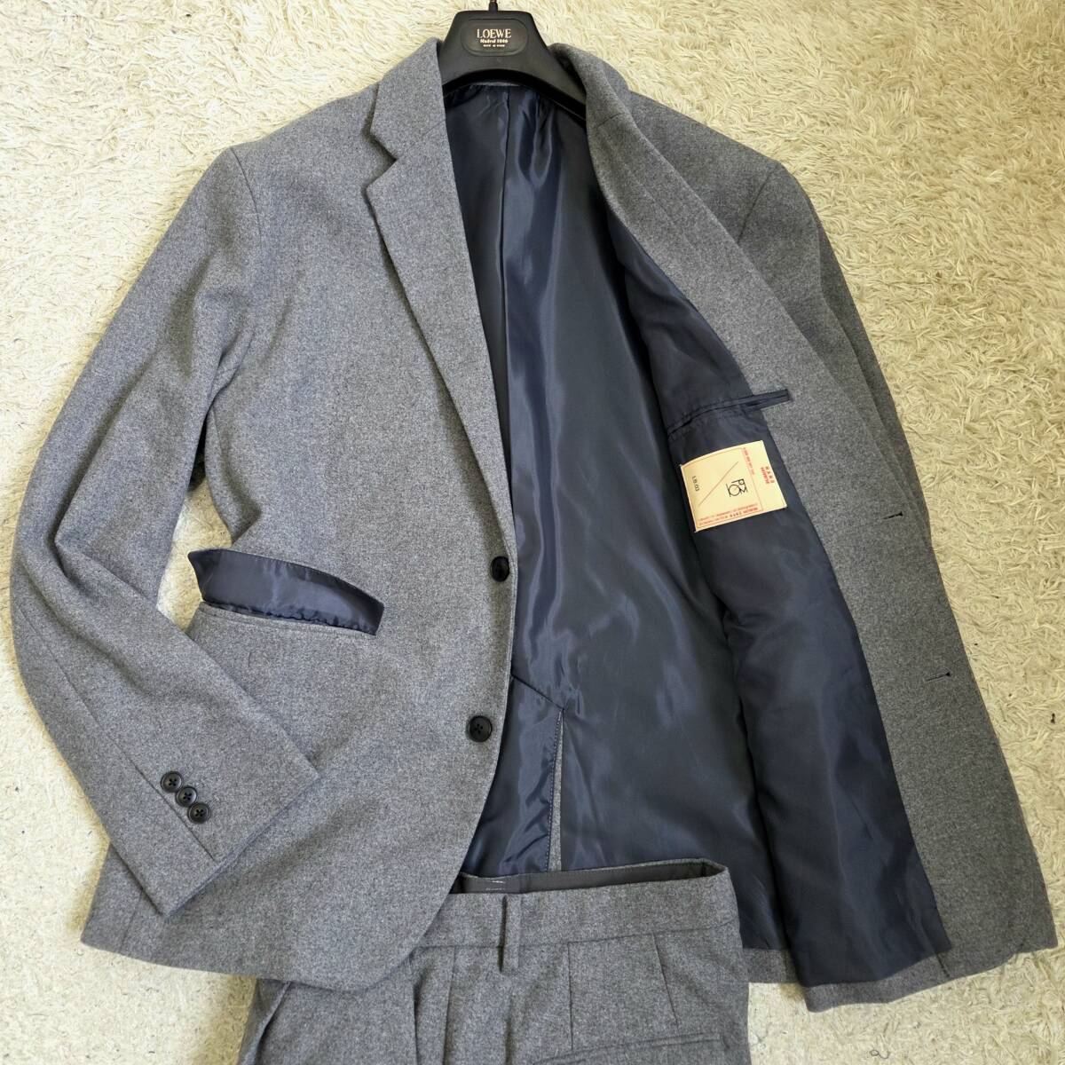 ナノユニバース【大人の紳士】nano・universe スーツ セットアップ テーラードジャケット ソフトメルトンウール 微ストレッチ グレー XL LL拍卖