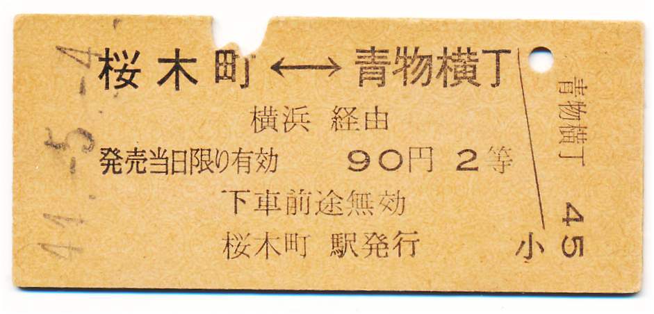 国鉄 相互式常備片道乗車券 桜木町←→青物横丁 2等拍卖
