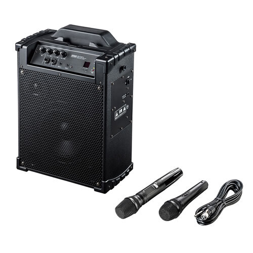 ワイヤレスマイク スピーカー 拡声器 大出力60W・AC電源/充電式、音楽再生 バッテリー内蔵 サンワサプライ MM-SPAMP10 新品 送料無料拍卖