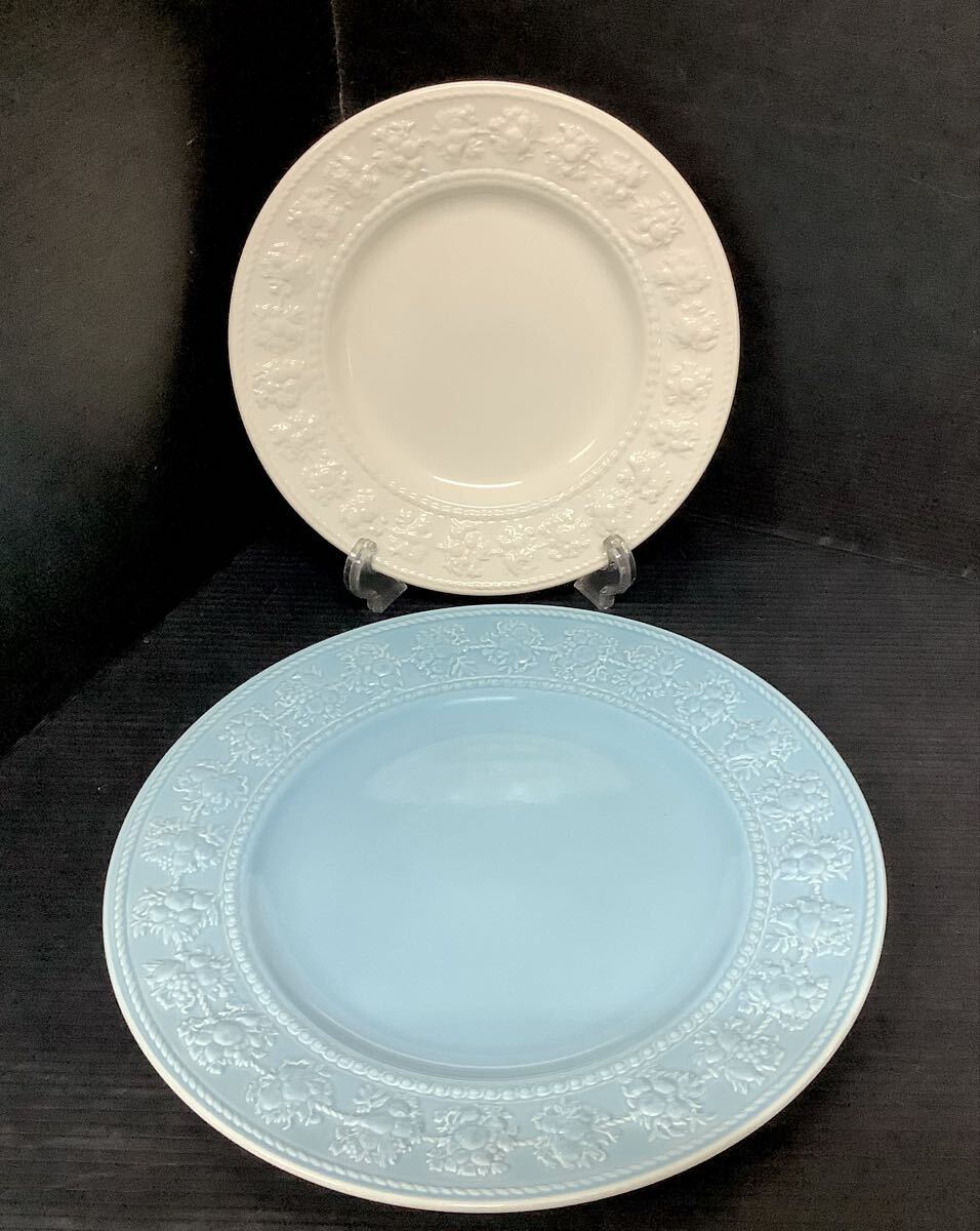 WEDGWOOD ウェッジウッド フェスティビティ FESTIVITY 洋食器 プレート 皿 大皿 ブルー アイボリー ホワイト 2枚セット ブランド 西洋陶器拍卖