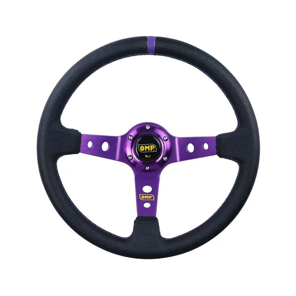★最安値処分★OMP ステアリング 車ハンドル本体 14インチ スポーツステアリング レザー 汎用型 パープル AT0035-7拍卖