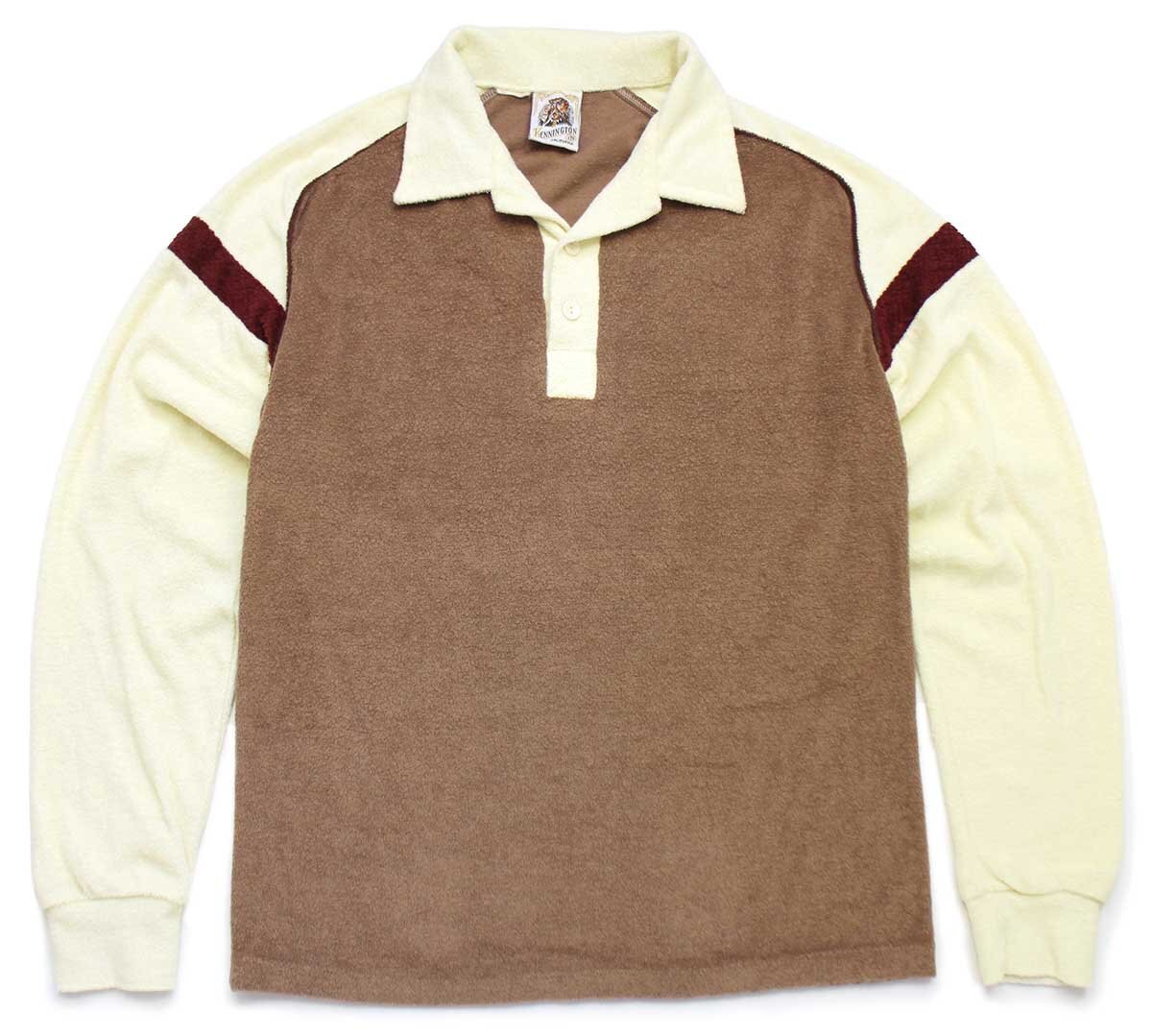 ★70s KENNINGTONケニントン マルチカラー 切り替え パイル 長袖ポロシャツ★ビンテージ オールド カリフォルニア ビーチ タオル ラグラン拍卖