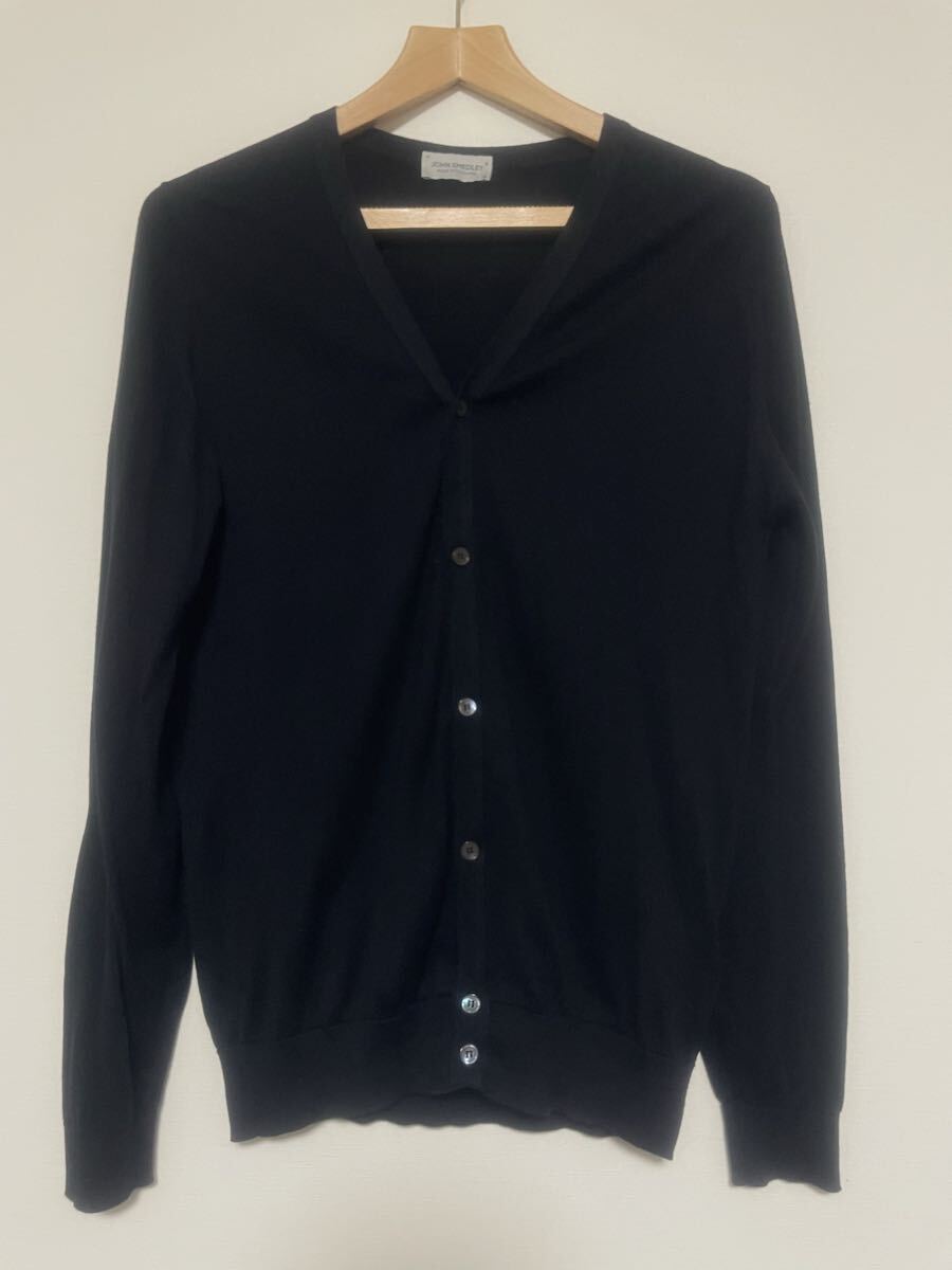 美品 JOHN SMEDLEY シーアイランドコットン ニット カーディガン M ブラック ジョンスメドレー SEAISLAND COTTON イギリス製 黒拍卖