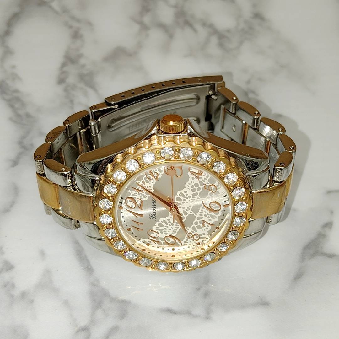 【TM1112】J-AXIS Lamue ラムー クォーツ BL927 不動 ジェイアクシス レディース ゴールドカラー 人口石付拍卖