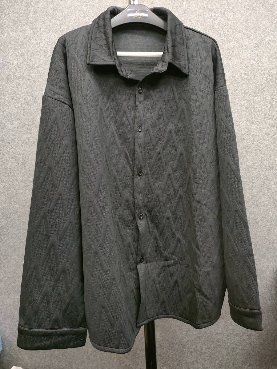 ★ブランド不明 黒 長袖シャツ ジグザグ柄 サイズ4XL拍卖
