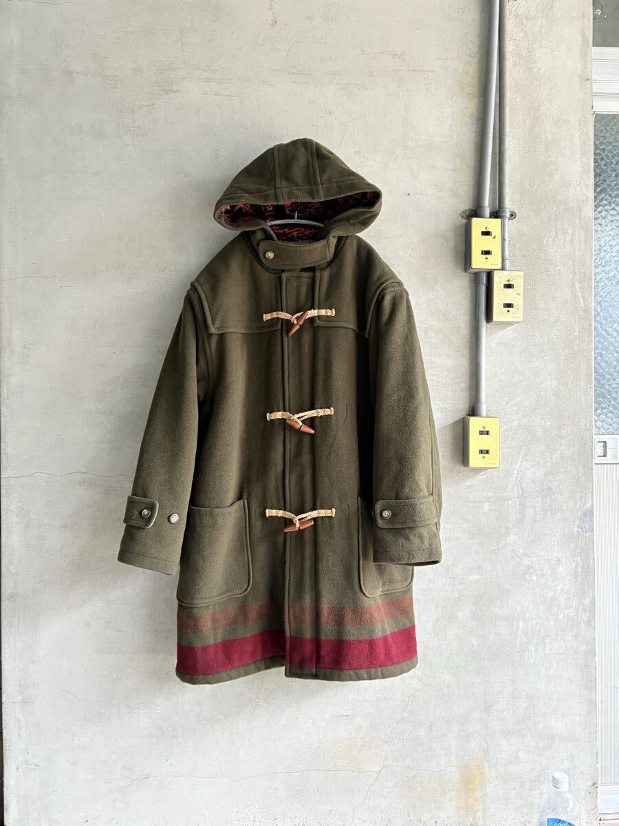 90s 90年代 ビンテージ Tommy Hilfiger トミーヒルフィガーダッフルコート 2トーン カーキ ボーダー ライン ウール USA古着 タグ OLD XL拍卖