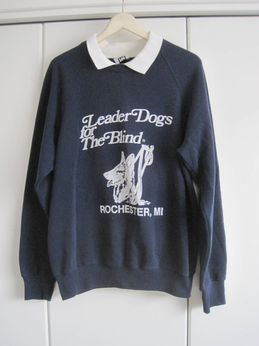 アメリカ製 Lee リー コットン×ポリ アニマルプリント 犬 ドッグ 襟付き スウェット L拍卖