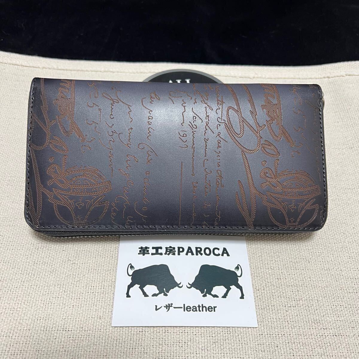 高級感ありグレー イタリアンレザー メンズ 牛革/本革男女兼用 ラウンドファスナー長財布 カード入れ 小銭入れ 人気商品拍卖