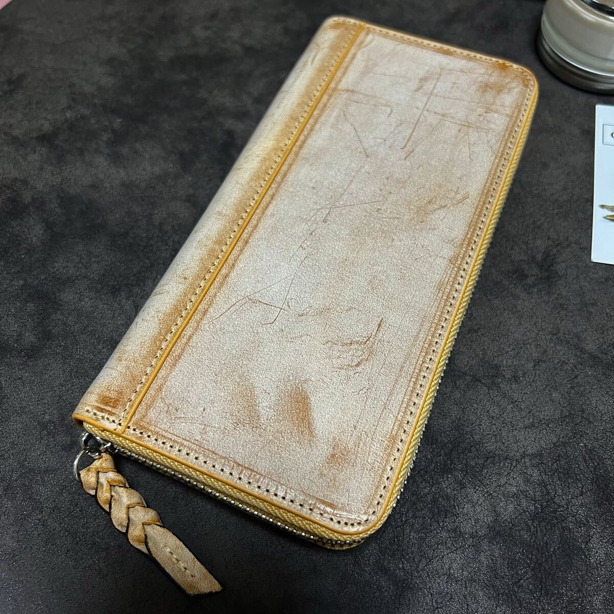 新作品 ブラウン ハンドメイド ブライドレザー ヌメ革//本革 メンズ 長財布小銭入れあり 人気商品拍卖