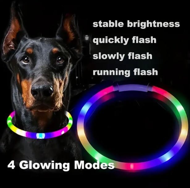 動画あり レインボー LED 首輪 犬 光る USB 充電 夜 散歩 長さ調整可 35cm 50cm 65cm 70cm 小型犬 中型犬 大型犬 虹 カラフル拍卖