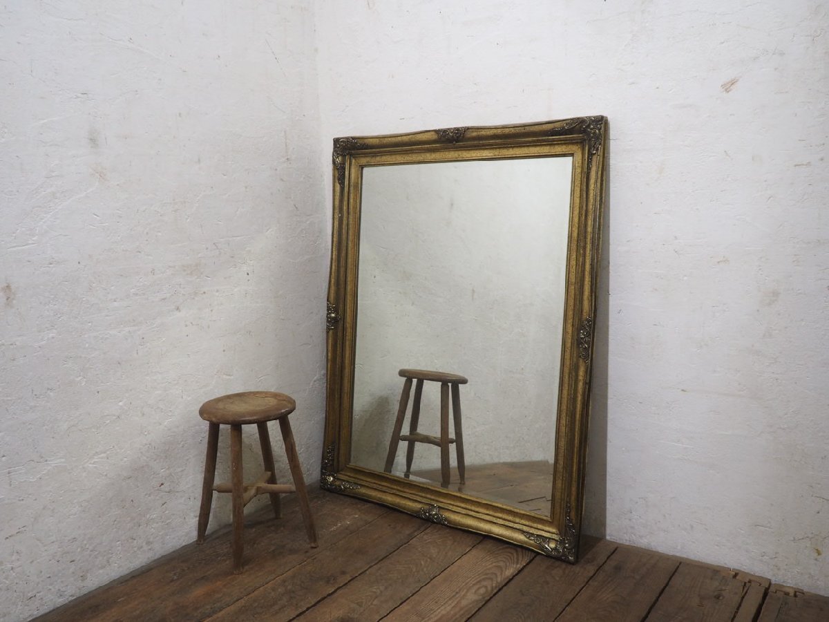 タW1092◆H120cm×W94cm◆クラシカルなデザインのウォールミラー◆鏡 姿見 壁掛け式 店舗什器 レトロ アンティーク調L笹1拍卖