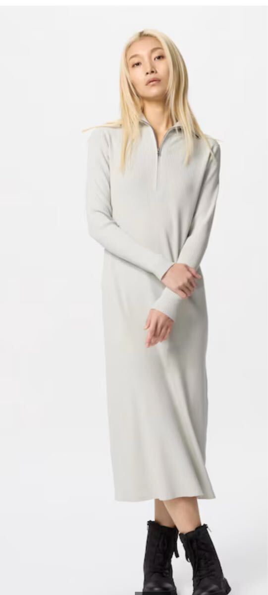 新品 ユニクロUNIQLO 3XLサイズ リブニット ロング ワンピース 大きい 長袖 即決あり拍卖