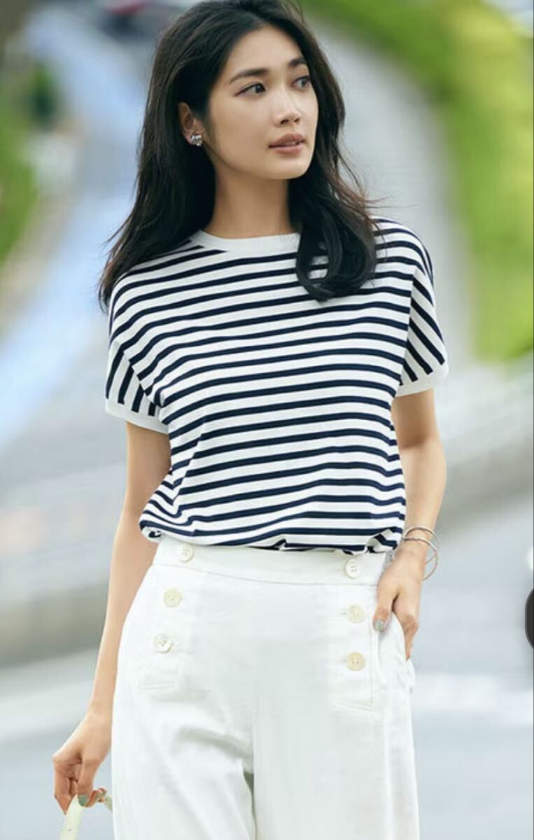 新品未使用 23区 大きい 46サイズ ストライプ 半袖 トップス ニット ボーダー 心地良い 洗える 即決あり拍卖