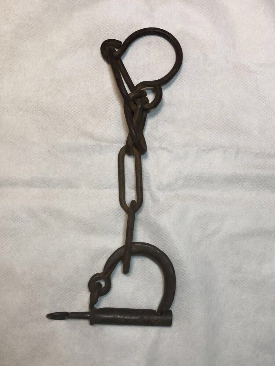 アンティーク 本物 足枷 足かせ 囚人 プリズナー / 手錠 鎖 鉄 錆拍卖