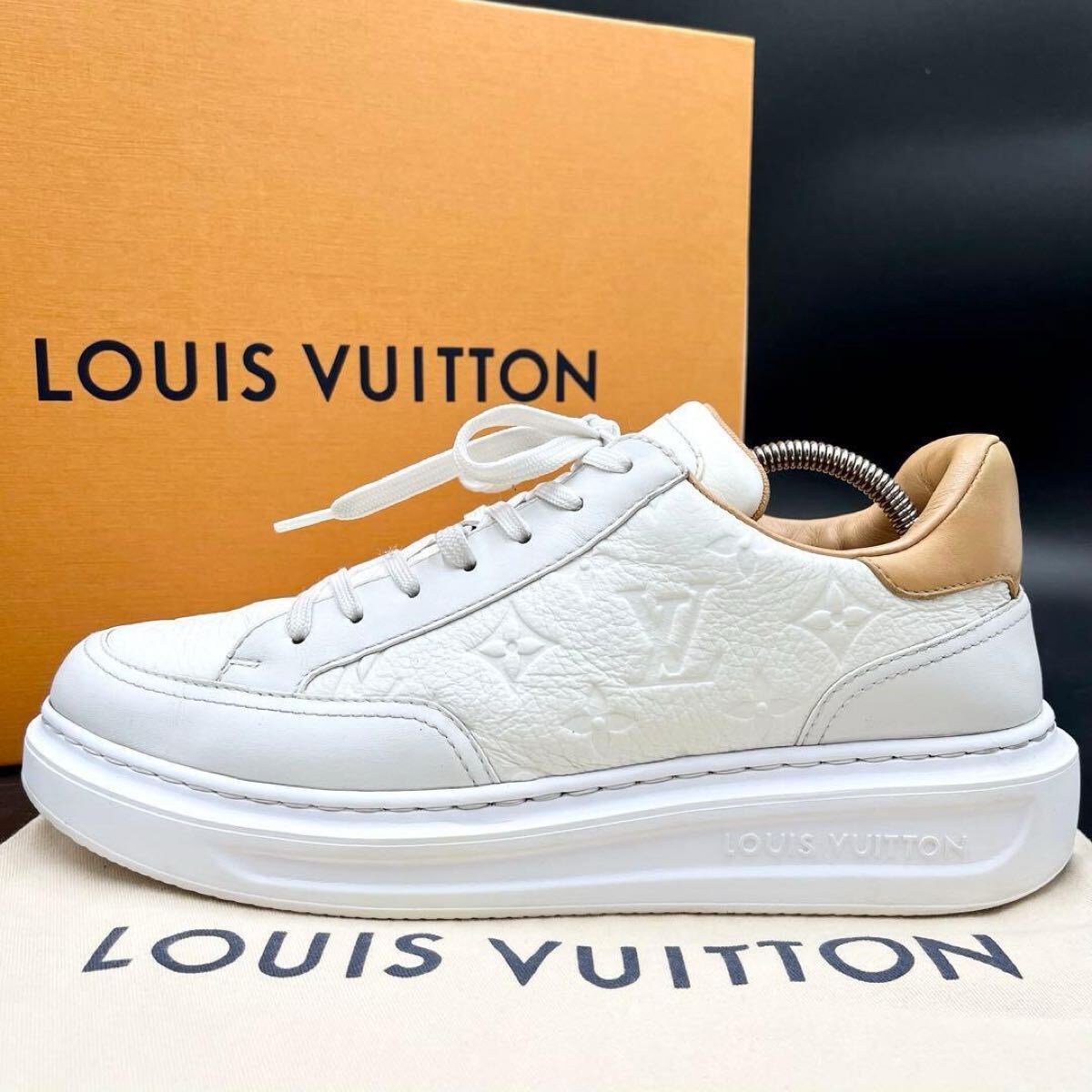 1円 【美品】 LOUIS VUITTON ルイヴィトン ビバリーヒルズ モノグラム エンボス メンズ スニーカー 靴 シューズ ホワイト 白 25cm相当拍卖