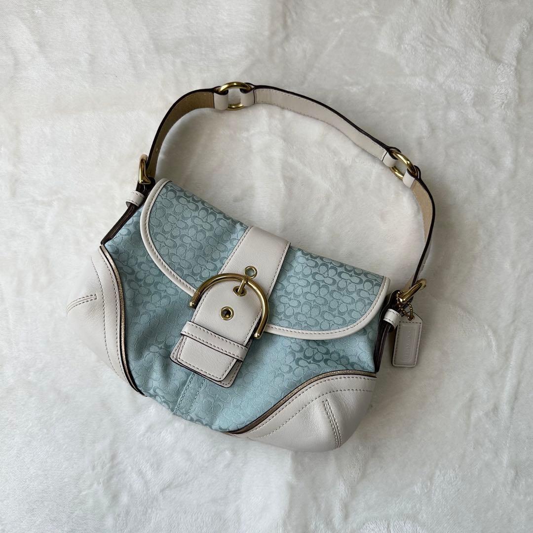 Coach Soho Signature Shoulder Bag Blue コーチ ソーホー ハンドバッグ ワンショルダーバッグ シグネチャー キャンバス レザー ブルー 拍卖