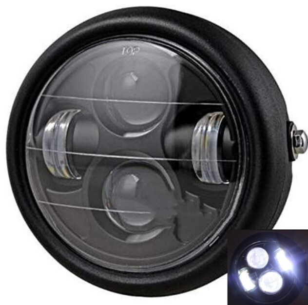 28☆超高輝度☆ LEDプロジェクター ヘッドライト 汎用 6.5インチ 6 1/2 ブラック カフェレーサー ファイター ハーレー/CB400 XJR400 SR ZRX拍卖