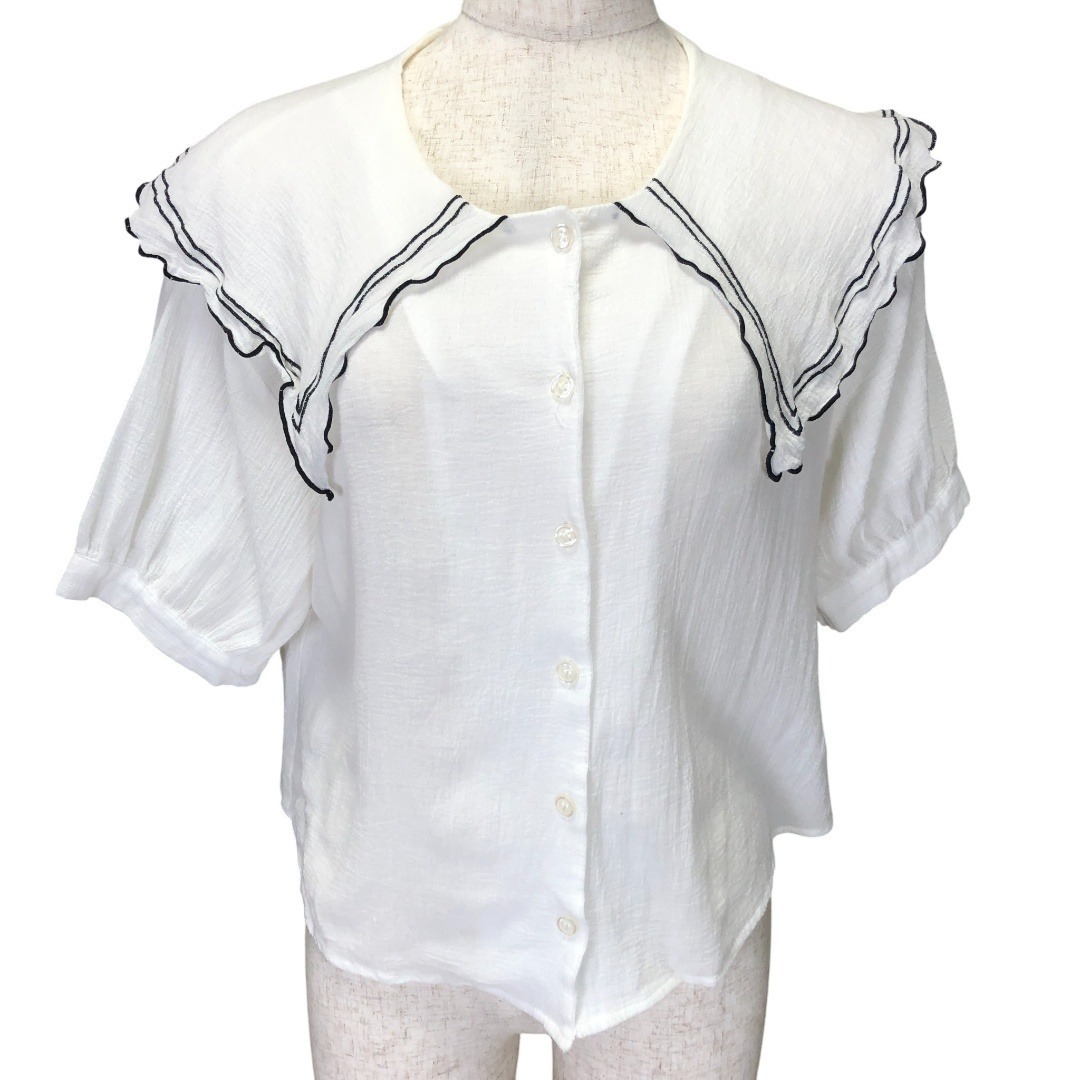 【美品】キューティーブロンド シアー シワ加工 半袖ブラウス M 白 ホワイト拍卖